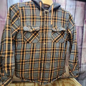 Legendary Outfitters XL Snap Hood Jacket Gray Orange Pockets Very Warm Insulated